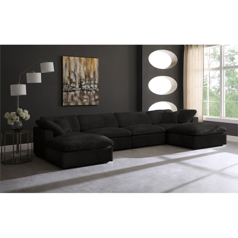 Maklaine Contemporary Velvet Down Filled Modular Sectional Sofa in Black