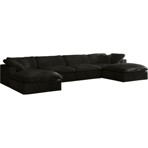 Maklaine Contemporary Velvet Down Filled Modular Sectional Sofa in Black