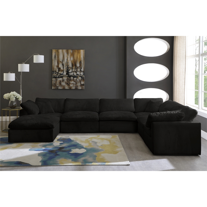 Maklaine Contemporary Black Velvet Down Filled Modular Sectional Sofa