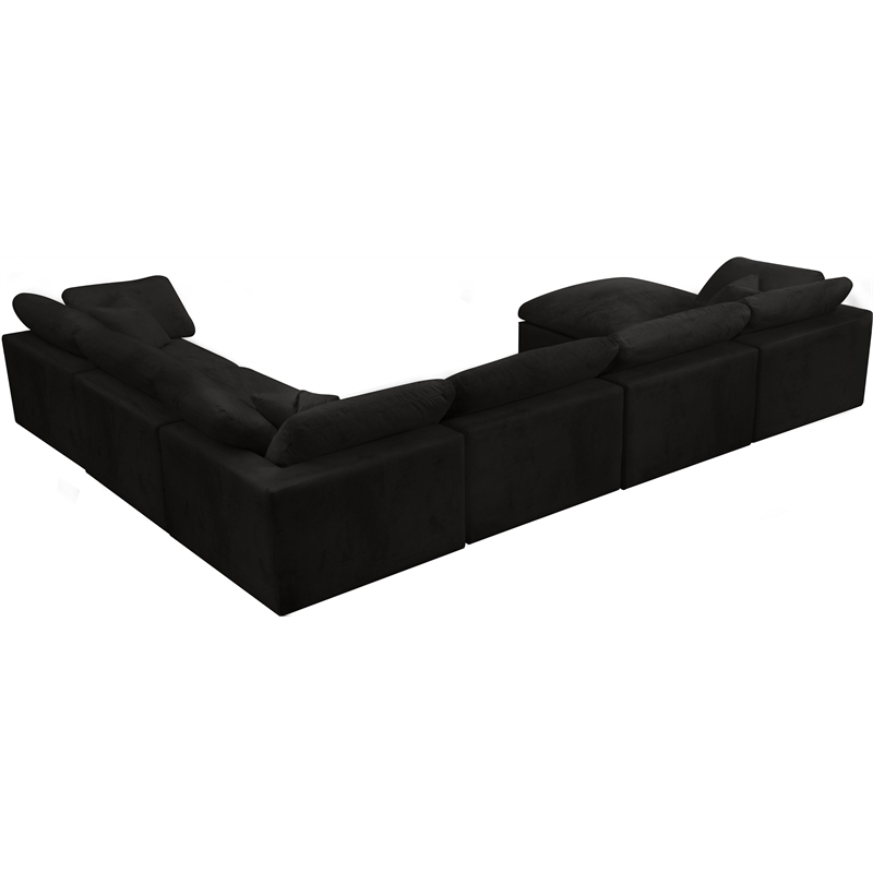 Maklaine Contemporary Black Velvet Down Filled Modular Sectional Sofa