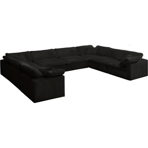 Maklaine Contemporary Black Velvet Down Filled Modular Sectional Sofa