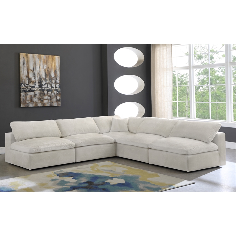 Maklaine Contemporary Cream Velvet Down Filled Modular Sectional Sofa   2422174 1 L 