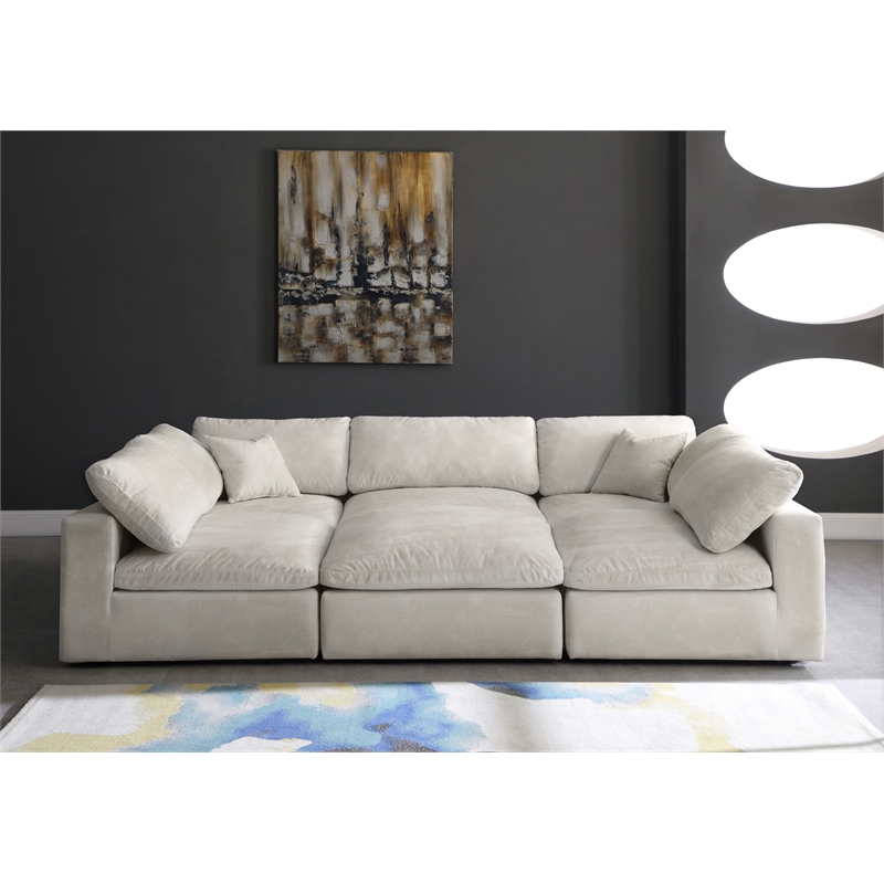 Maklaine Contemporary Velvet Down Filled Modular Sectional Sofa in Cream
