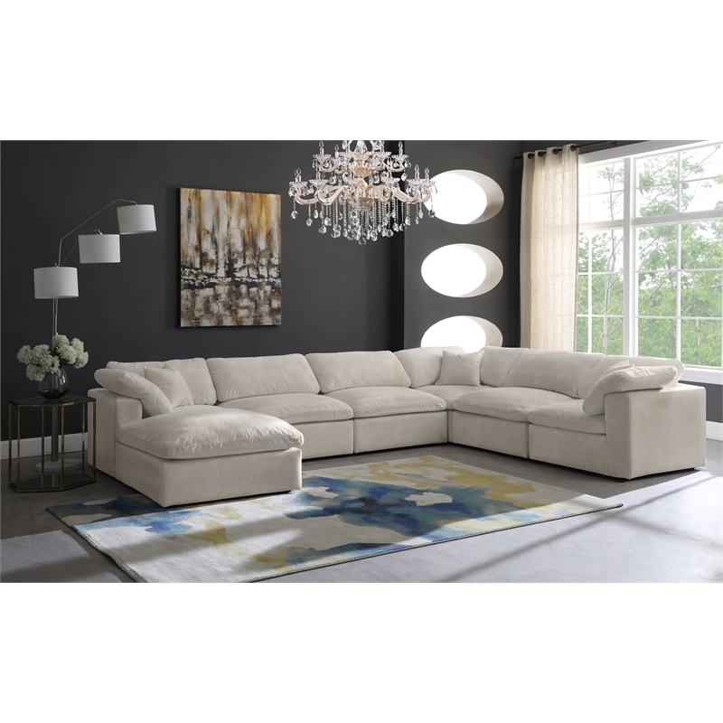 Maklaine Contemporary Cream Velvet Down Filled Modular Sectional Sofa