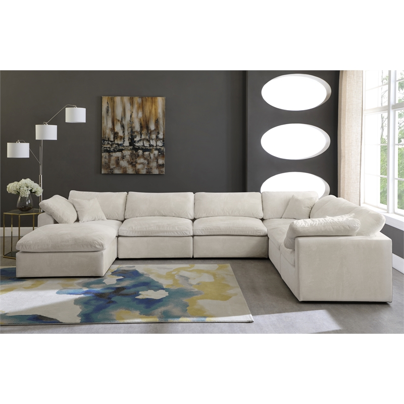Maklaine Contemporary Cream Velvet Down Filled Modular Sectional Sofa