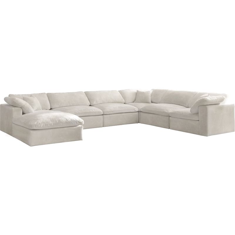 Maklaine Contemporary Cream Velvet Down Filled Modular Sectional Sofa