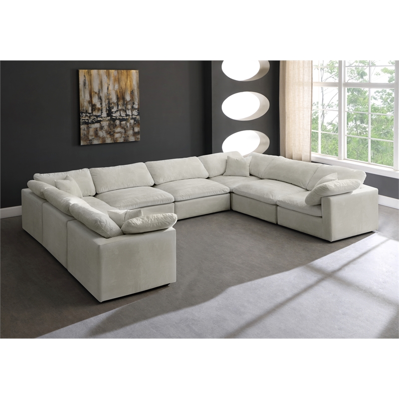 Maklaine Contemporary Cream Velvet Down Filled Modular Sectional Sofa
