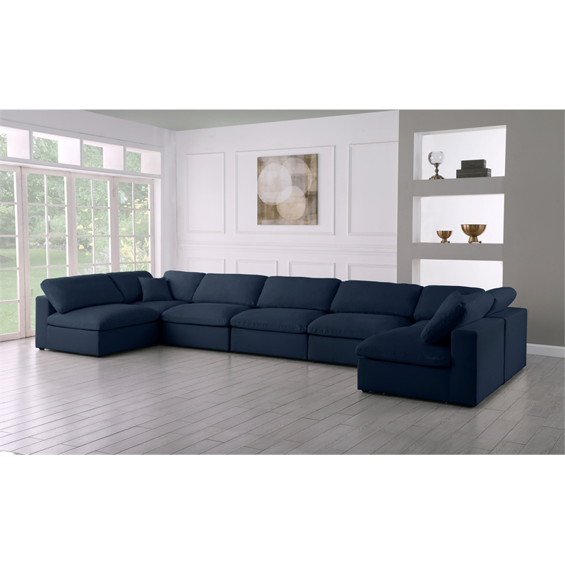 Maklaine Contemporary Navy Linen Fabric Deluxe Modular Sectional Sofa