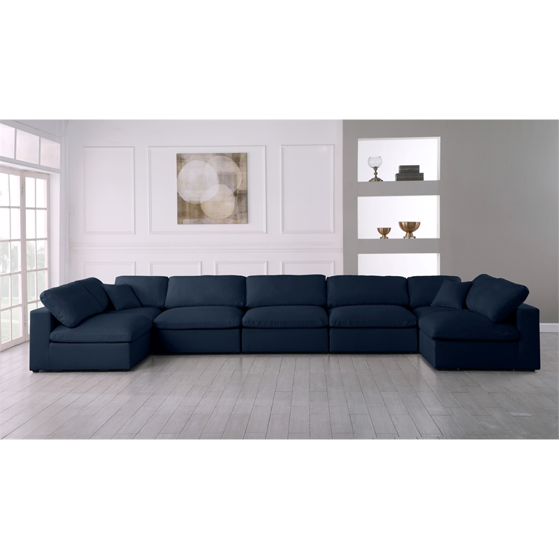 Maklaine Contemporary Navy Linen Fabric Deluxe Modular Sectional Sofa