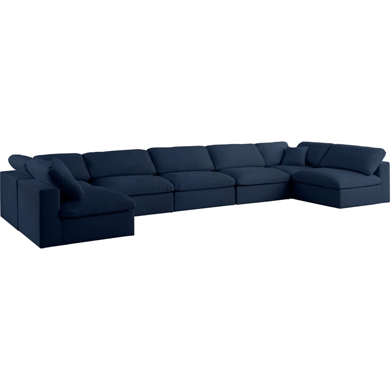 Maklaine Contemporary Navy Linen Fabric Deluxe Modular Sectional Sofa
