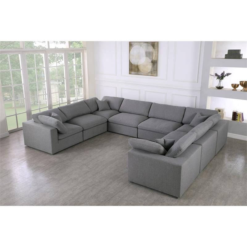 Maklaine Contemporary Durable Linen Fabric Modular Sectional Sofa in Gray