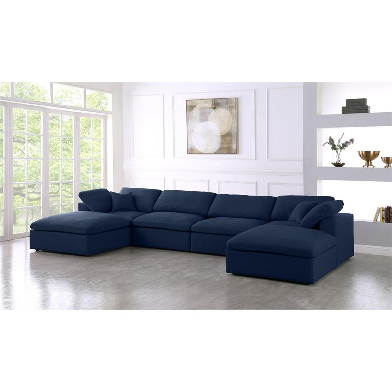 Maklaine Contemporary Navy Durable Linen Fabric Modular Sectional Sofa