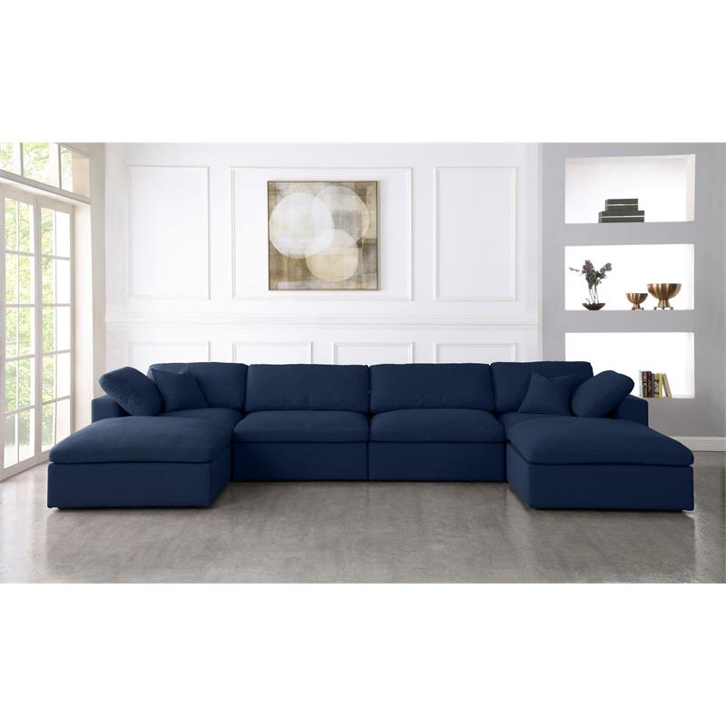 Maklaine Contemporary Navy Durable Linen Fabric Modular Sectional Sofa
