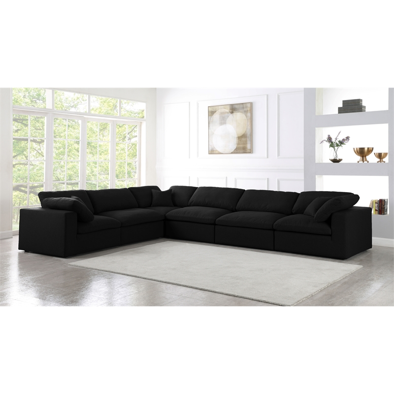 Maklaine Contemporary Black Linen Fabric Deluxe Modular Sectional Sofa