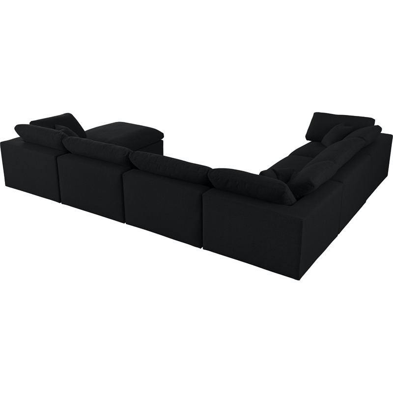 Maklaine Contemporary Black Linen Fabric Deluxe Modular Sectional Sofa