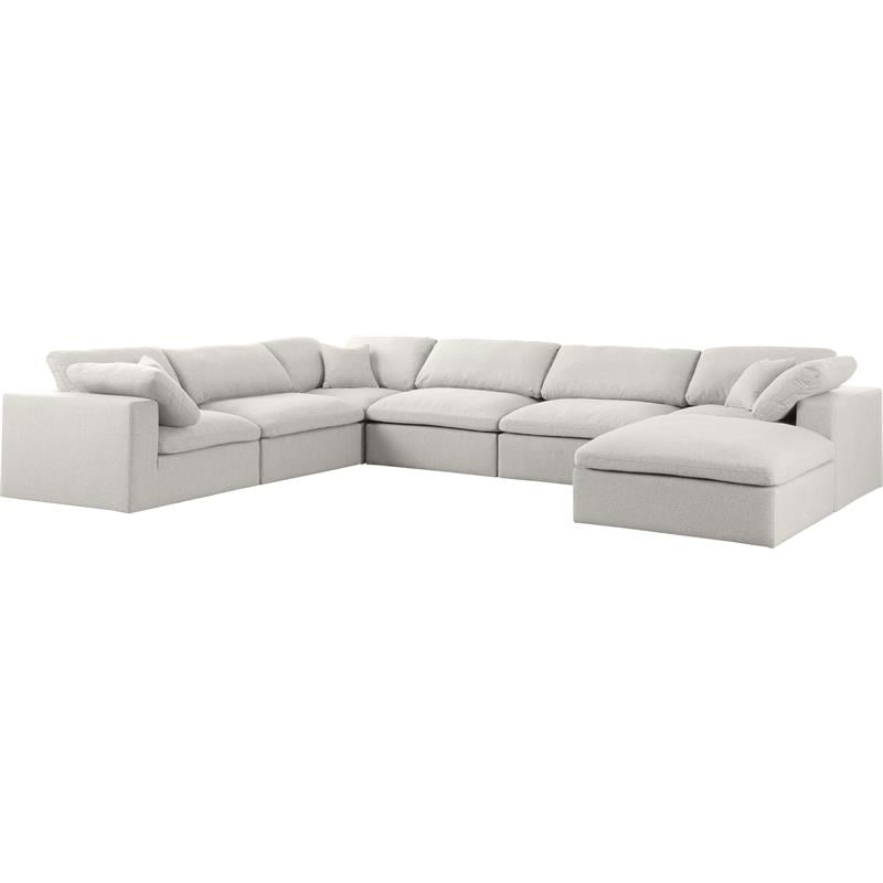 Maklaine Contemporary Cream Durable Linen Fabric Modular Sectional Sofa