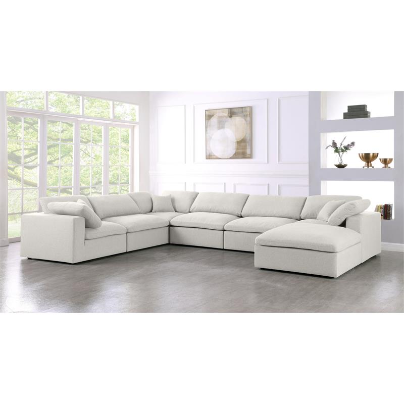 Maklaine Contemporary Cream Durable Linen Fabric Modular Sectional Sofa