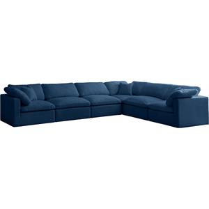 Maklaine Contemporary Standard Navy Velvet Cloud Modular Sectional Sofa