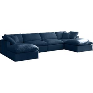 Maklaine Contemporary Velvet Standard Cloud Modular Sectional Sofa in Navy