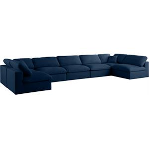 maklaine contemporary navy velvet standard cloud modular sectional sofa