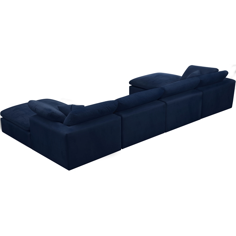 Maklaine Contemporary Navy Velvet Down Filled Overstuffed Modular Sectional Sofa