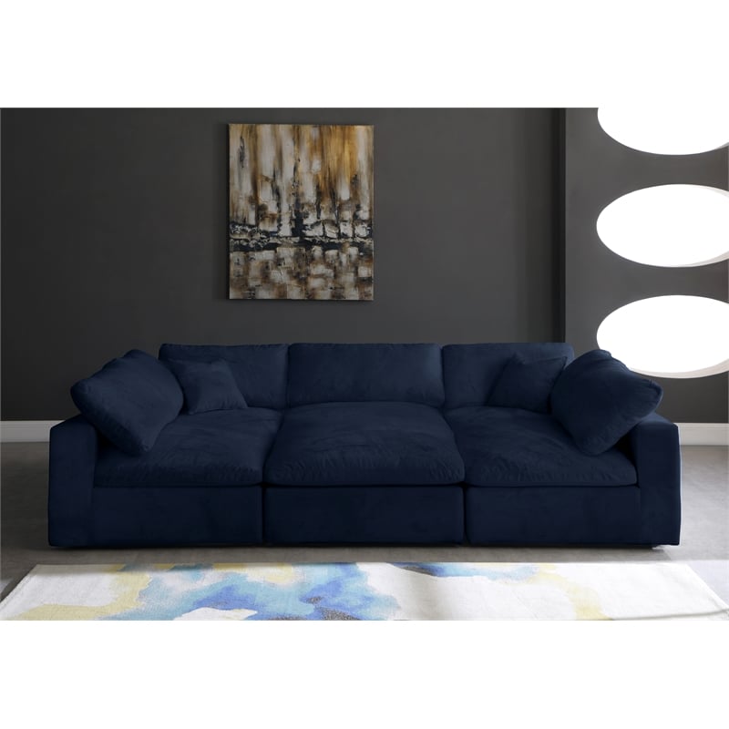 Maklaine Contemporary Navy Velvet Down Filled Overstuffed Modular Sectional Sofa