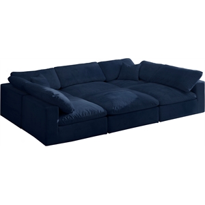 maklaine contemporary navy velvet down filled overstuffed modular sectional sofa