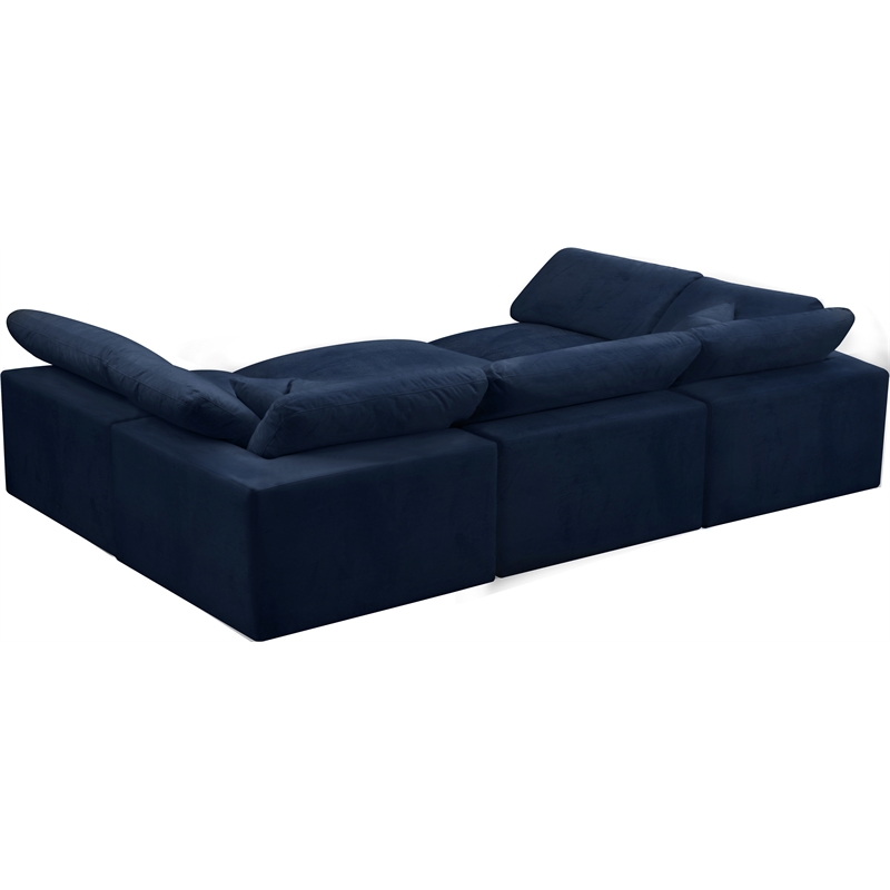 Maklaine Contemporary Navy Velvet Down Filled Overstuffed Modular Sectional Sofa