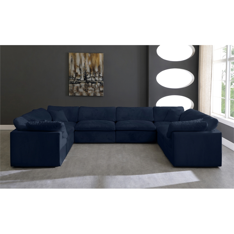 Maklaine Contemporary Navy Velvet Down Filled Overstuffed Modular Sectional Sofa