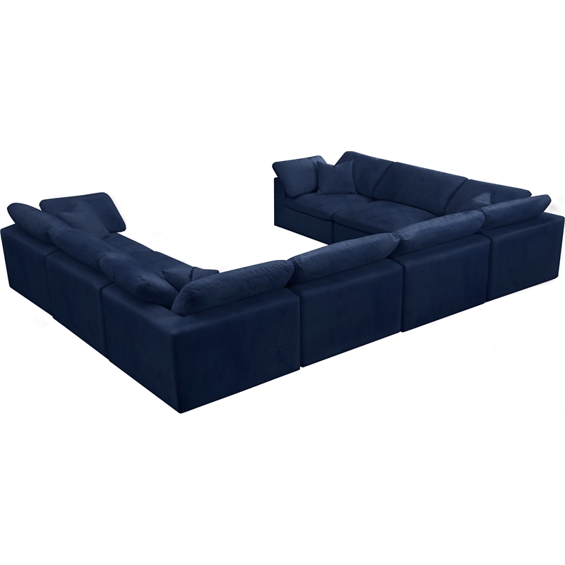 Maklaine Contemporary Navy Velvet Down Filled Overstuffed Modular Sectional Sofa