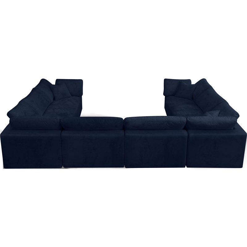 Maklaine Contemporary Navy Velvet Down Filled Overstuffed Modular Sectional Sofa