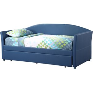 maklaine contemporary faux leather upholstered daybed in blue