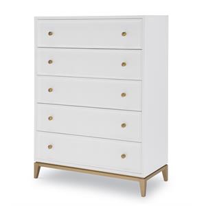 maklaine modern 5 drawer wood chest in white