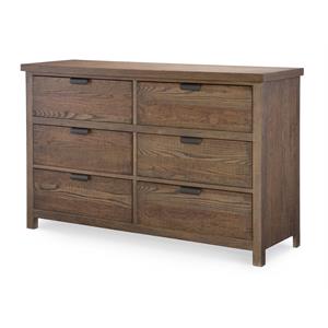 maklaine farmhouse six drawer dresser tawny brown wood