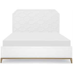 maklaine king honeycomb panel bed in white with gold base wood