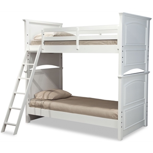 maklaine twin over twin bunk bed with ladder in white color wood