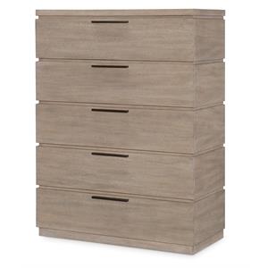 maklaine modern five drawer chest in sandstone finish wood