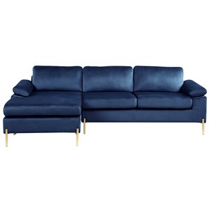 maklaine modern velvet sectional sofa with gold legs in blue