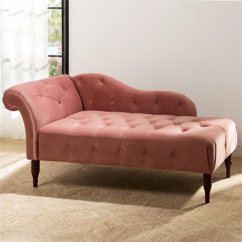 Maklaine Contemporary Hardwood Tufted Roll Arm Chaise Lounge in Ash Rose