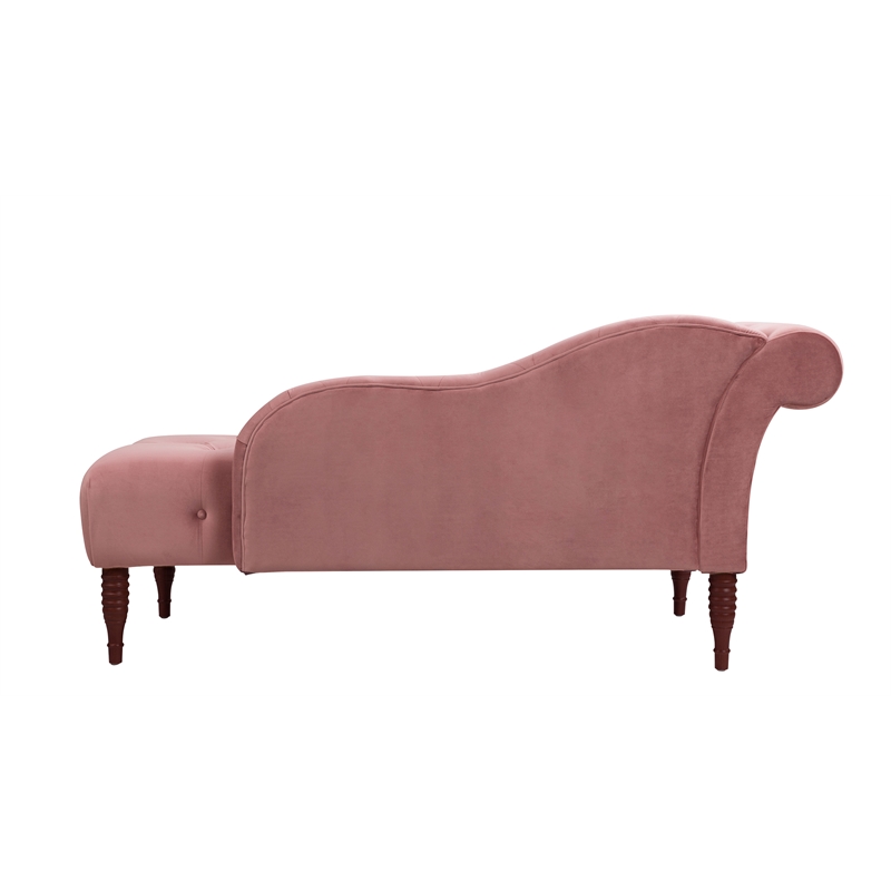 Maklaine Contemporary Hardwood Tufted Roll Arm Chaise Lounge in Ash Rose