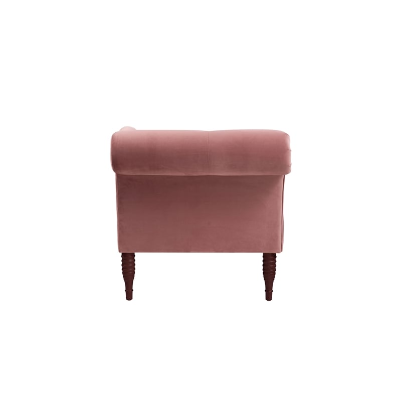 Maklaine Contemporary Hardwood Tufted Roll Arm Chaise Lounge in Ash Rose