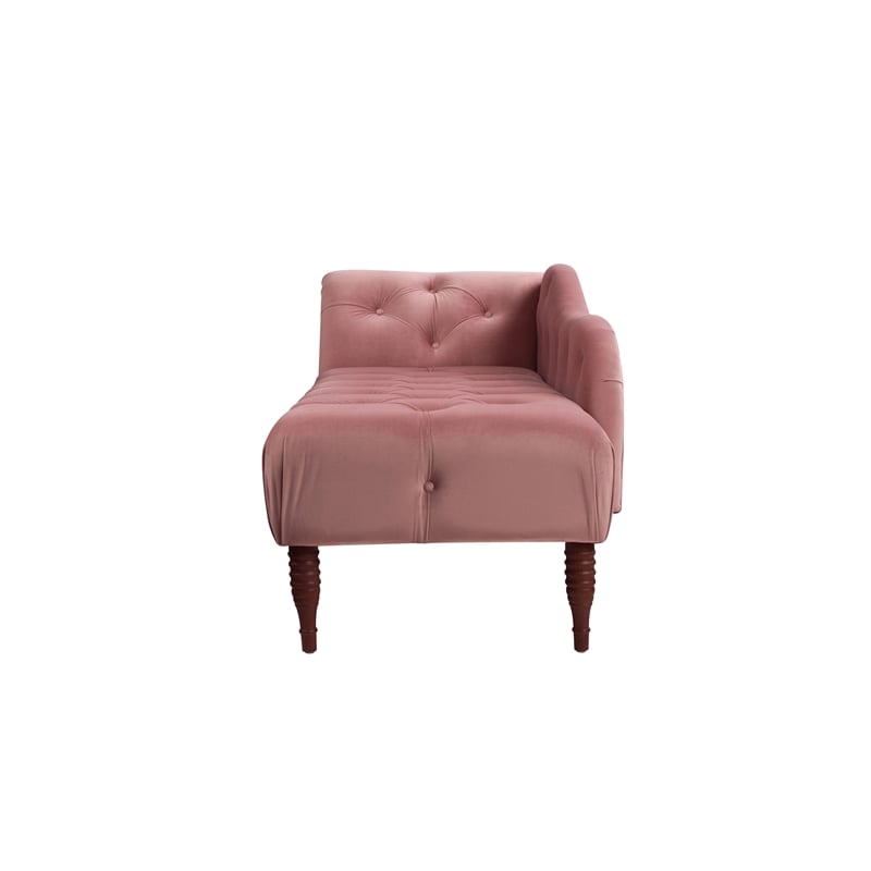 Maklaine Contemporary Hardwood Tufted Roll Arm Chaise Lounge in Ash Rose