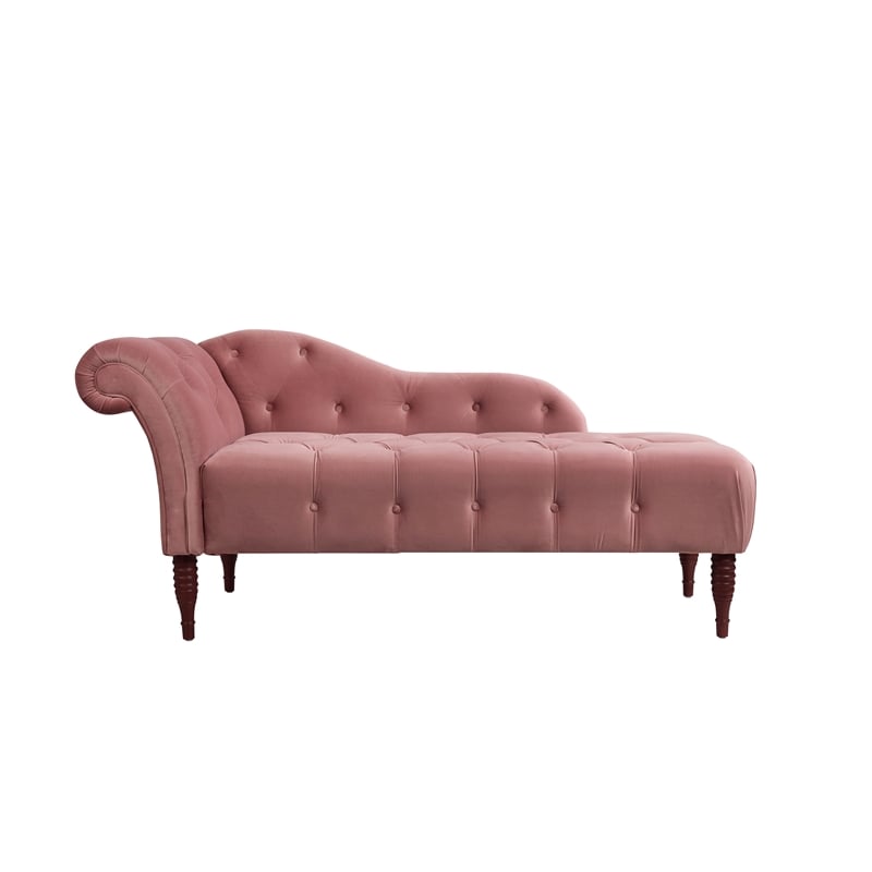 Maklaine Contemporary Hardwood Tufted Roll Arm Chaise Lounge in Ash Rose