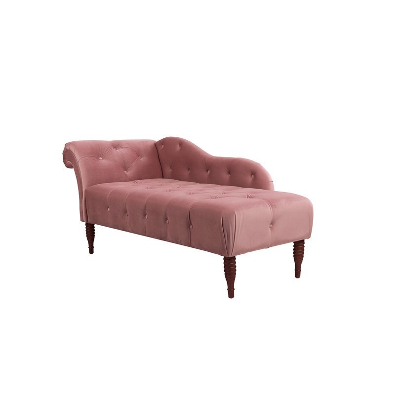 Maklaine Contemporary Hardwood Tufted Roll Arm Chaise Lounge in Ash Rose