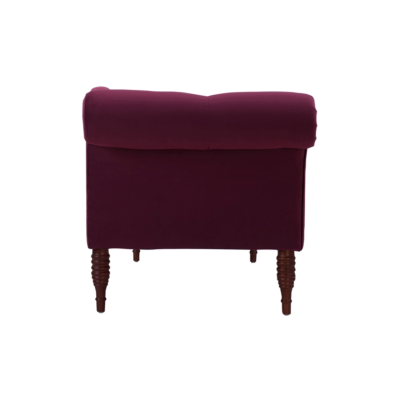 Maklaine Contemporary Hardwood Tufted Roll Arm Chaise Lounge in Burgundy