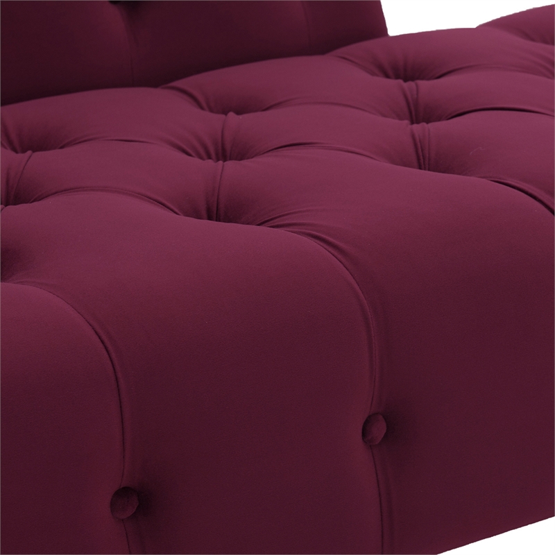 Maklaine Contemporary Hardwood Tufted Roll Arm Chaise Lounge in Burgundy