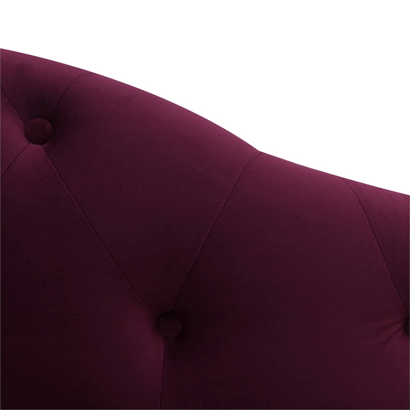 Maklaine Contemporary Hardwood Tufted Roll Arm Chaise Lounge in Burgundy