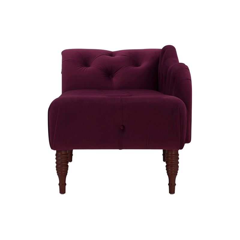 Maklaine Contemporary Hardwood Tufted Roll Arm Chaise Lounge in Burgundy