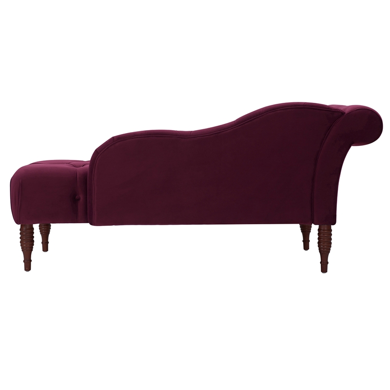 Maklaine Contemporary Hardwood Tufted Roll Arm Chaise Lounge in Burgundy