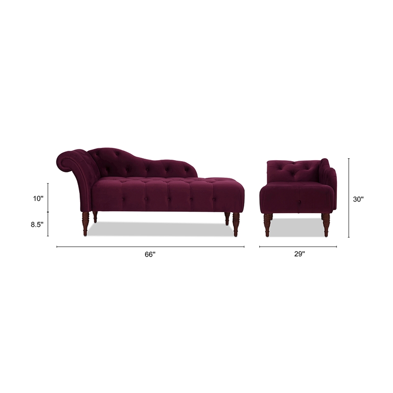 Maklaine Contemporary Hardwood Tufted Roll Arm Chaise Lounge in Burgundy